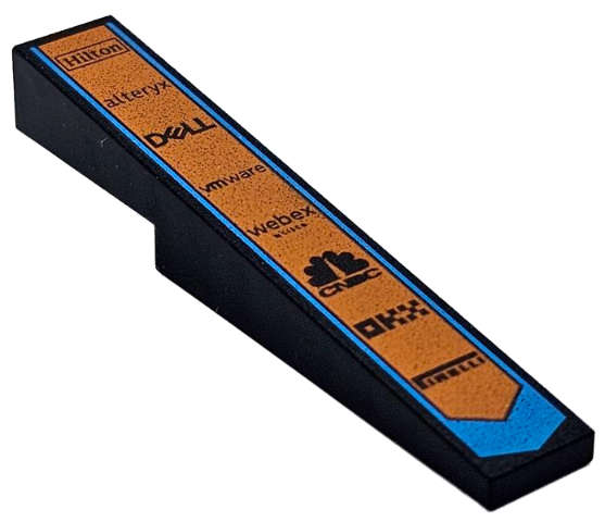 Lego (N) ~ Slope 10 6 x 1 with Orange and Dark Azure Pointed Stripe and 'Hilton' 'alteryx' ~ [Black]