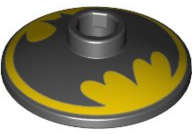 Lego (U) ~ Dish 2 x 2 Inverted (Radar) with Black Batman Logo on Yellow Background Patter ~ [Black]