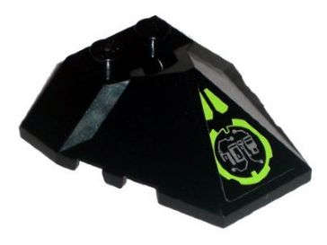 Lego (U) ~ Wedge 4 x 4 x 1 1/3 Pyramid Center with Lime Circle with Silver Circuitry Patt ~ [Black]