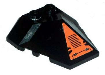 Lego (U) ~ Wedge 4 x 4 x 1 1/3 Pyramid Center with Black Grille in Orange Triangle Patter ~ [Black]