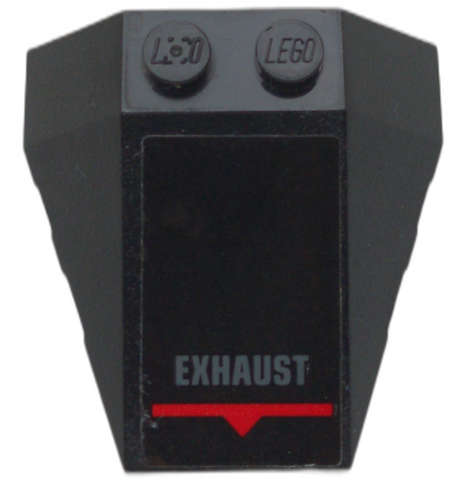 Lego (U) ~ Wedge 4 x 4 Triple with Stud Notches with 'EXHAUST' Red Line and Triangle Patt ~ [Black]