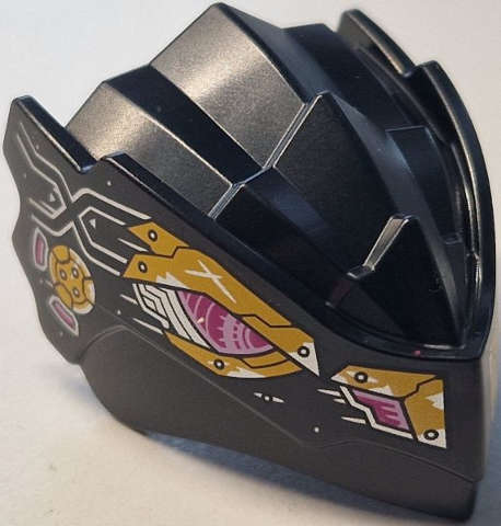Lego (N) ~ Dragon Head (Ninjago) with Stepped Top and Pin Hole on Back with Magenta and Br ~ [Black]