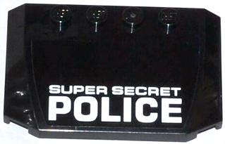 Lego (U) ~ Wedge 4 x 6 x 2/3 Triple Curved with White 'SUPER SECRET POLICE' Pattern (Stic ~ [Black]