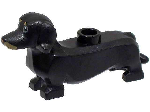 Lego NEW - Dog Dachshund with Black Eyes and Nose and Tan Markings Pattern (BAM)~ [Black]