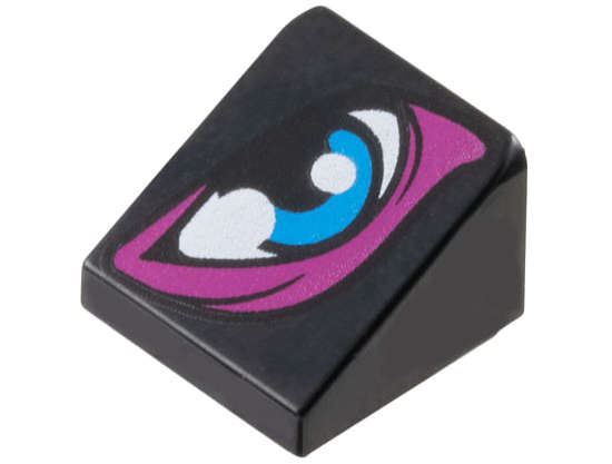 Lego (N) ~ Slope 30 1 x 1 x 2/3 with Dark Azure Eye with Magenta Eye Shadow Pattern ~ [Black]