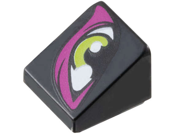 Lego (N) ~ Slope 30 1 x 1 x 2/3 with Lime Eye with Magenta Eye Shadow Pattern ~ [Black]