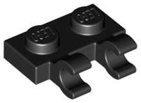 Lego (U) ~ Plate Modified 1 x 2 with 2 Open O Clips (Horizontal Grip) ~ [Black]