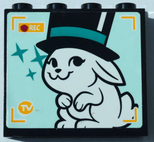 Lego (U) ~ Panel 1 x 4 x 3 with Side Supports - Hollow Studs with White Rabbit in Top Hat ~ [Black]