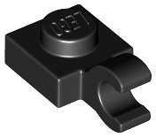 Lego (N) ~ Plate Modified 1 x 1 with Open O Clip (Horizontal Grip) ~ [Black]