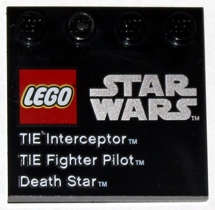 Lego (U) ~ Tile Modified 4 x 4 with Studs on Edge with LEGO Star Wars Logo 'TIE Intercept ~ [Black]