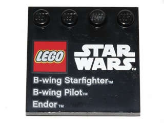 Lego (U) ~ Tile Modified 4 x 4 with Studs on Edge with LEGO Star Wars Logo 'B-wing Starfi ~ [Black]
