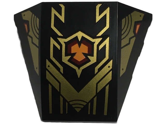 Lego (N) ~ Wedge 4 x 3 Triple Curved No Studs with Gold Armor Plates Geometric Lines and D ~ [Black]