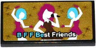 Lego (U) ~ Tile 2 x 4 with 'B F F BEST FRIENDS' and Female Singer and Dancers on Gold Bac ~ [Black]