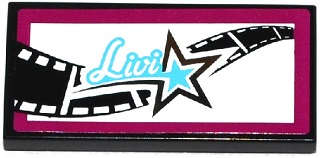 Lego (U) ~ Tile 2 x 4 with Film Reel 'Livi' and Star Pattern (Sticker) - Set 41117 ~ [Black]