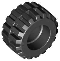 Lego (U) ~ Tire 21mm D. x 12mm - Offset Tread Small Wide Band Around Center of Tread ~ [Black]