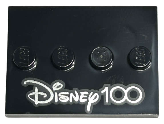 Lego (N) ~ Tile Modified 3 x 4 with 4 Studs in Center with Silver 'Disney 100' Pattern ~ [Black]