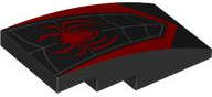 Lego (N) ~ Slope Curved 4 x 2 with Red Spider and Dark Bluish Gray Web Pattern ~ [Black]