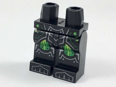 Lego (N) ~ Hips and Legs with Silver Armor Lines Green Knee Pads with Lime Streaks Pattern ~ [Black]