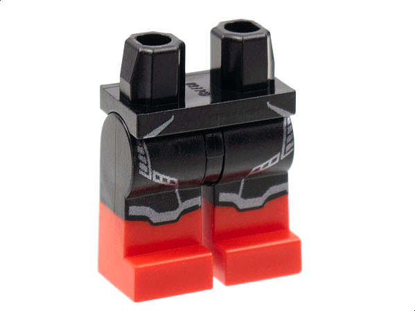 Lego (N) ~ Hips and Legs with Molded Red Lower Legs / Boots and Printed Silver Armor Lines ~ [Black]