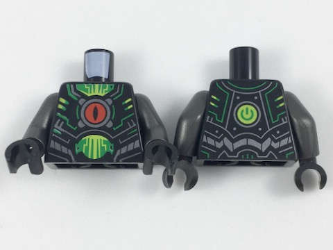 Lego (N) ~ Torso Armor Red Eye in Center Silver and Green Circuitry Green and Lime Trim Pa ~ [Black]