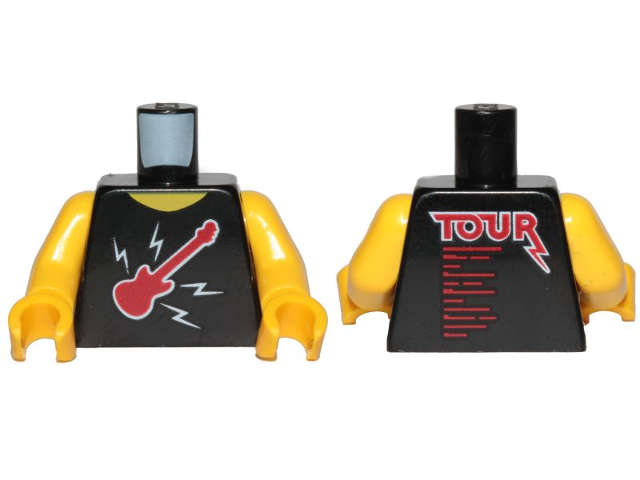 Lego NEW - Torso Sleeveless Top with Red Guitar White Lightning Bolts and 'TOUR' onBack P~ [Black]