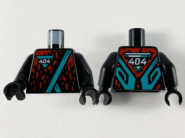 Lego NEW - Torso Robe Dark Turquoise Hems and Triangle with White `404` RedSplotches Patt~ [Black]