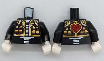 Lego (N) ~ Torso Suit Jacket Bolero with Elaborate Gold Trim White Skeleton Torso Red Hear ~ [Black]