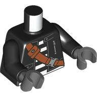 Lego (N) ~ Torso Jacket Open with Pocket and Zipper over Shirt with White Prison Stripes D ~ [Black]