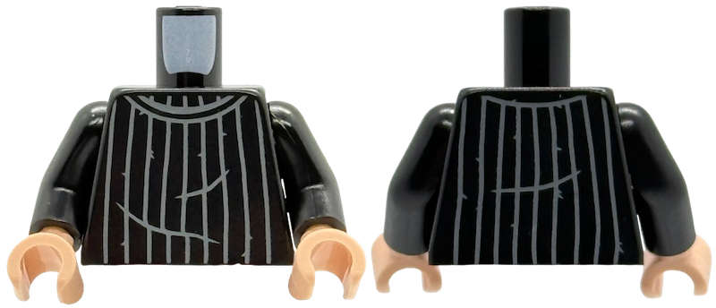 Lego (N) ~ Torso Sweater with Dark Bluish Gray Collar Folds and Vertical Stripes Pattern / ~ [Black]