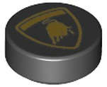 Lego (N) ~ Tile Round 1 x 1 with Lamborghini Bull Logo Pattern ~ [Black]
