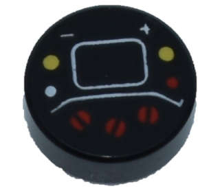 Lego (N) ~ Tile Round 1 x 1 with Red White and Yellow Buttons Plus Sign (+) Minus Sign (-) ~ [Black]
