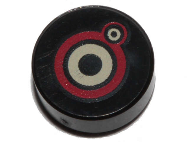 Lego (N) ~ Tile Round 1 x 1 with Black Red and Tan Circles Pattern (Monster Eyes) ~ [Black]
