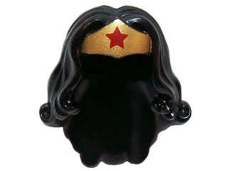 Lego (U) ~ Minifigure Hair Female Long Wavy with Gold Tiara and Red Star Pattern (Wonder  ~ [Black]