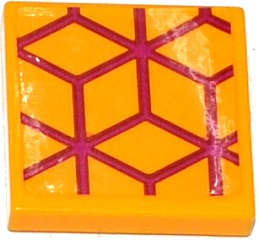 Lego (U) ~ Tile 2 x 2 with Magenta Diamond Cube Geometric Pattern (Sticker) ~ [Bright Light Orange]