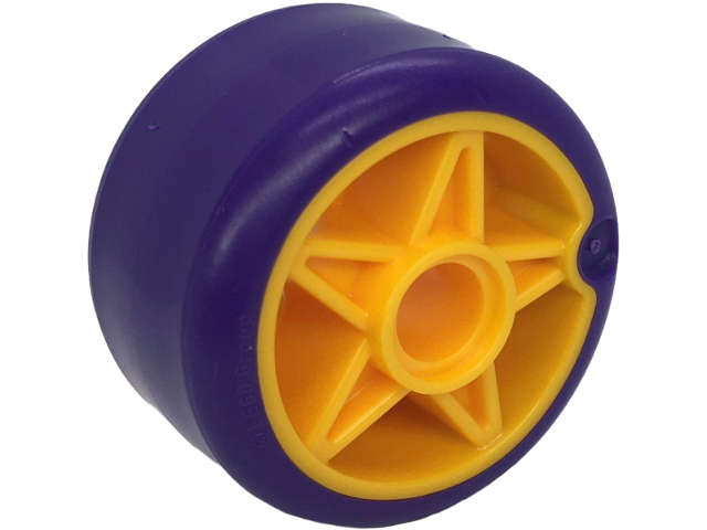 Lego (N) ~ Wheel 24 x 15 with Pin Hole with Molded Dark Purple Hard Plastic  ~ [Bright Light Orange]