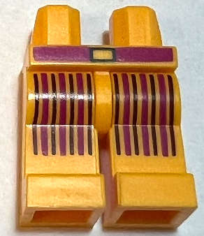 Lego (N) ~ Hips and Legs with Black and Magenta Belt and Vertical Stripes Pa ~ [Bright Light Orange]