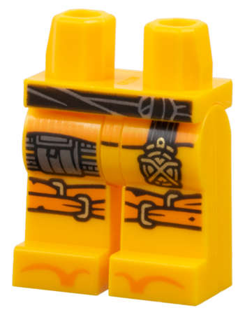 Lego (N) ~ Hips and Legs with Black Waist Sash with Hanging Gold Medallion E ~ [Bright Light Orange]