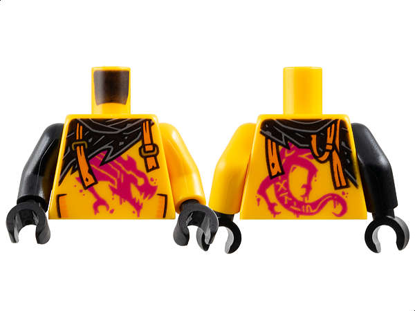 Lego (N) ~ Torso Shirt with Pockets and Painted Magenta Dragon Black Tattere ~ [Bright Light Orange]