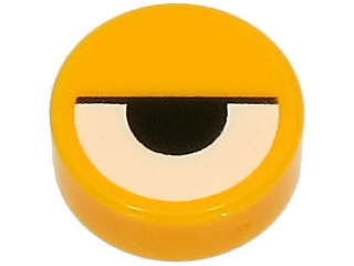 Lego (N) ~ Tile Round 1 x 1 with White Eye Partially Closed with Black Half  ~ [Bright Light Orange]