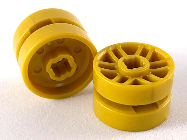 Lego (N) ~ Wheel 14mm D. x 9.9mm with Center Groove Fake Bolts and 6 Double Spokes ~ [Pearl Gold]