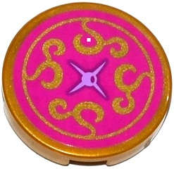 Lego (U) ~ Tile Round 2 x 2 with Bottom Stud Holder with Magenta Cushion with Medium ~ [Pearl Gold]