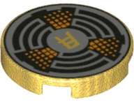 Lego (N) ~ Tile Round 2 x 2 with Bottom Stud Holder with Asian Character Broken Circl ~ [Pearl Gold]