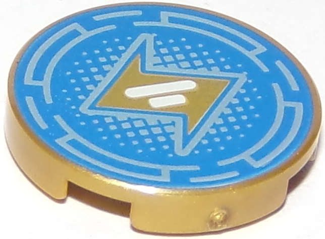 Lego (N) ~ Tile Round 2 x 2 with Bottom Stud Holder with Gold Lightning Bolt and Meta ~ [Pearl Gold]