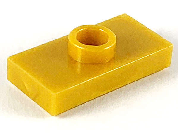 Lego (U) ~ Plate Modified 1 x 2 with 1 Stud with Groove and Bottom Stud Holder (Jump ~ [Pearl Gold]