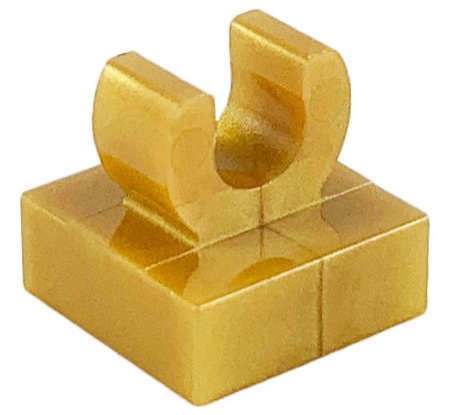 Lego (N) ~ Tile Modified 1 x 1 with Open O Clip ~ [Pearl Gold]