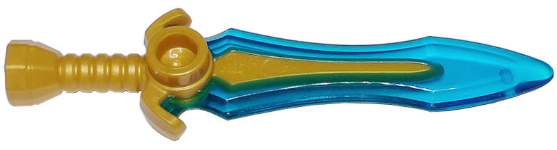 Lego (N) ~ Minifigure Weapon Sword with Stud with Molded Trans-Dark Blue Blade Patter ~ [Pearl Gold]
