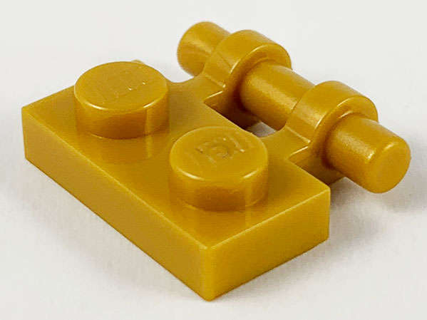 Lego (N) ~ Plate Modified 1 x 2 with Bar Handle on Side - Free Ends ~ [Pearl Gold]
