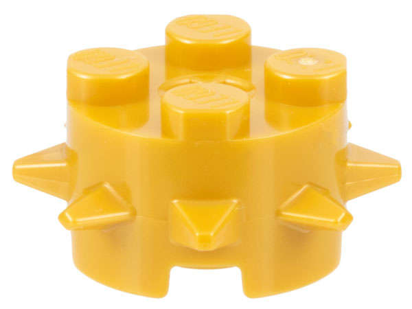 Lego (N) ~ Brick Round 2 x 2 with Spikes and Axle Hole ~ [Pearl Gold]