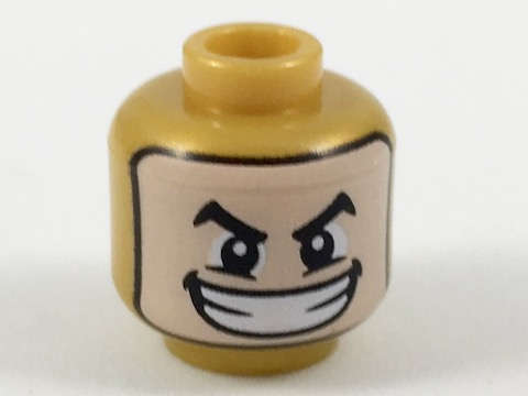 Lego (N) ~ Minifigure Head Balaclava with Light Nougat Face Black Arched Eyebrows Wid ~ [Pearl Gold]