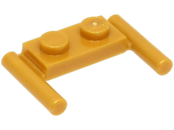 Lego (N) ~ Plate Modified 1 x 2 with Bar Handles - Flat Ends Low Attachment ~ [Pearl Gold]